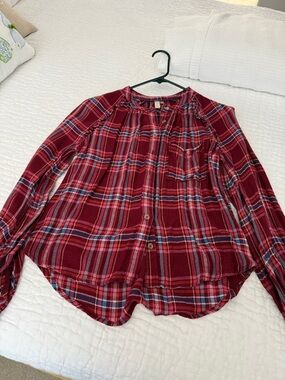 Pilcro Red Plaid Peasant Blouse